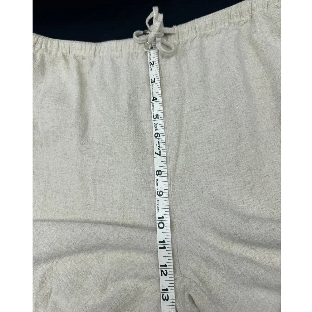 Anrabess‎ Womens XL Linen Blend Wide Leg Pants Oatmeal Beige Drawstring Casual
